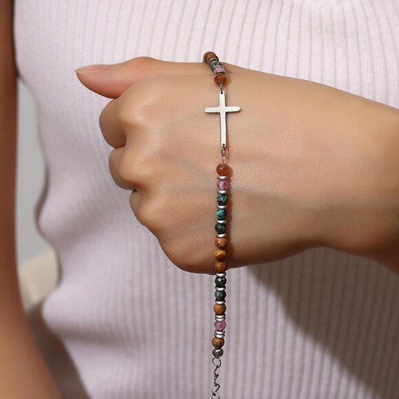 Christian Cross Bracelet Women Stainless Steel Adjustable Faith Gift - Picture 7 of 7